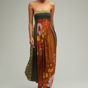 Anthropologie Floral Strapless Maxi Dress